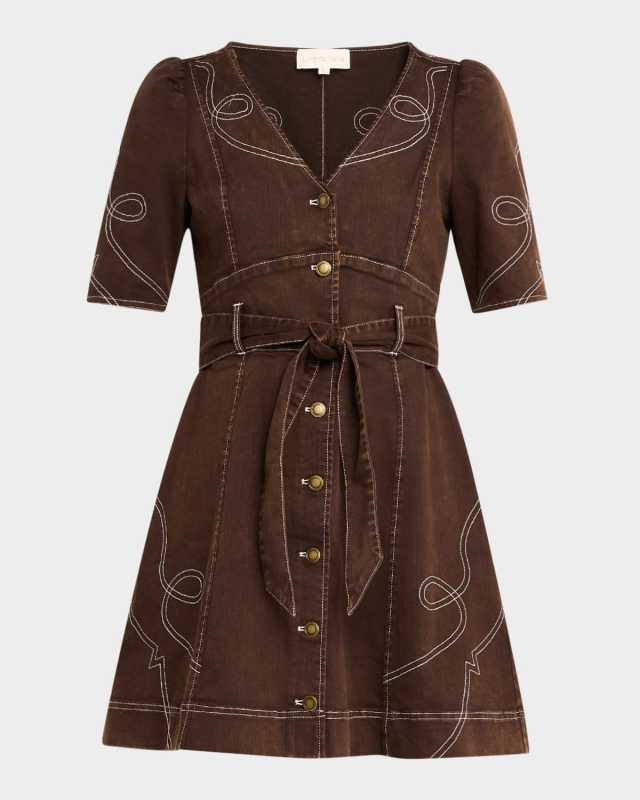 Ines Belted Denim Mini Dress